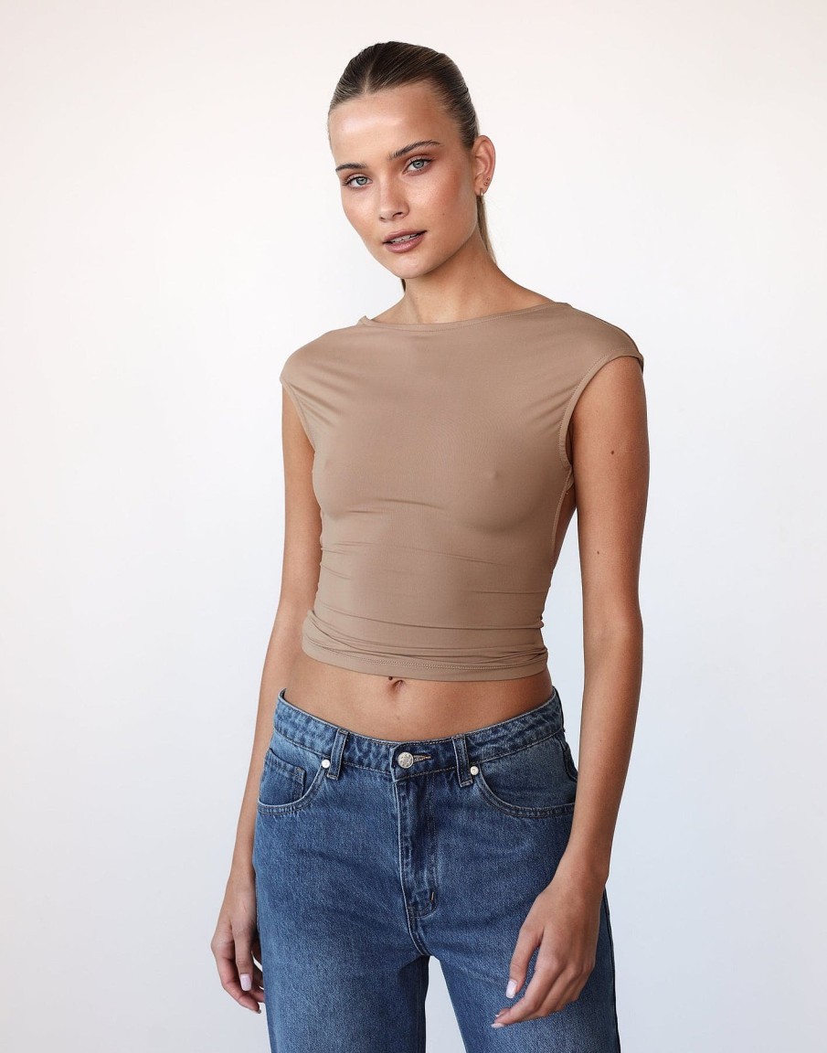 Clothing Lioness Crop Tops | Uno Tie Top (Taupe) - By Lioness