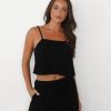 Clothing CHARCOAL CLOTHING Crop Tops | Kaye Linen Top (Black)